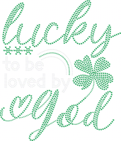 Applique thermocollante personnalisée en strass vert cristal « Heureux d'être aimé par Dieu » pour la Saint-Patrick, pour chemises et sacs
