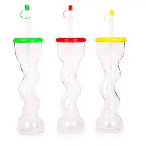 Transparante Hoge-Voet Wegwerp Halter Cup Stro Plastic Beker Huisdier Milieubescherming Koud Drankje Gebogen Cup
