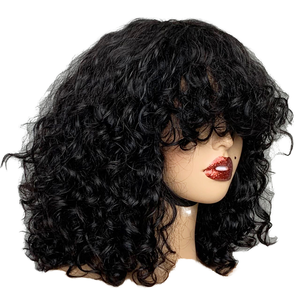 Perruque de cheveux humains Remy double tirage de luxe de 12 pouces pour femmes perruque Fumi <span class=keywords><strong>courte</strong></span> faite à la machine avec <span class=keywords><strong>frange</strong></span> et dentelle marron clair - Product Image 2