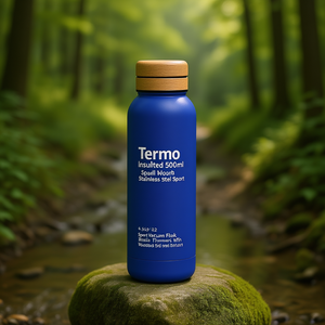 Gourde isotherme sous vide 500 ml en acier inoxydable avec couvercle et base en bois - Product Image 2