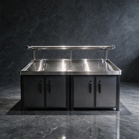 Commerciële zware-duty roestvrijstalen dubbelzijdige food grade 304 supermarkt rek antislip waterdichte modulaire fruitdisplay
