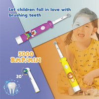 Cepillo de Dientes Eléctrico Giratorio para Niños, Cabezal Redondo, Cerdas Suaves, Sónico, Impermeable