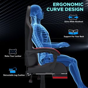 Comoda <span class=keywords><strong>Sedia</strong></span> <span class=keywords><strong>da</strong></span> <span class=keywords><strong>Gaming</strong></span> Nera e Rossa con Cuscino Lombare Massaggiante, Poggiapiedi Reclinabile, <span class=keywords><strong>Sedia</strong></span> Ergonomica - Product Image 5
