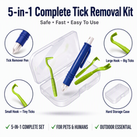 Kit de suppression des tiques 4 en 1, style stylo, avec 3 crochets de différentes tailles, étui de rangement rigide, pour chiens, chats, humains, camping en plein air, premiers secours