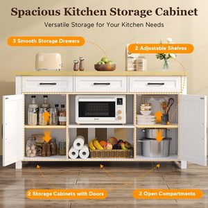 Îlot de cuisine moderne SENYU avec station de charge intégrée, 2 prises AC, 2 ports USB, plateau en bois massif, base blanche - Product Image 6
