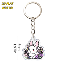Gantungan Kunci Akrilik Kelinci & Bunga yang Lucu, Charm Transparan Dua Sisi dengan Cincin & Rantai Logam, untuk Tas, Kunci, Aksesori Desain Hewan