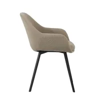 Chaise de salle à manger en velours côtelé kaki clair |   Fauteuil moderne de style seau avec pieds en métal noir