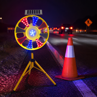 Lampu Rotatif Reflektif Tenaga Surya Lampu Cakram Berputar LED Berkedip Merah-Biru Peringatan Isi Ulang