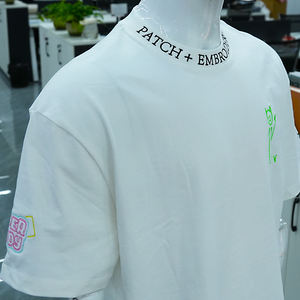 T-shirt personnalisé avec logo brodé OEM, 100% coton, style classique, broderie 3D, col rond, broderie chenille pour homme - Product Image 3