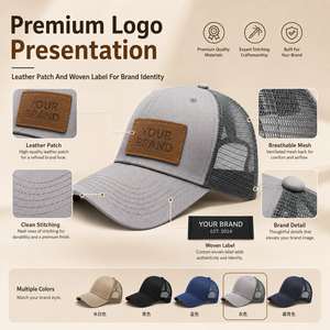 Casquette de baseball personnalisée en coton avec empiècement en nylon et <span class=keywords><strong>patch</strong></span> en cuir, étiquette tissée, broderie – Fournisseur en gros - Product Image 2