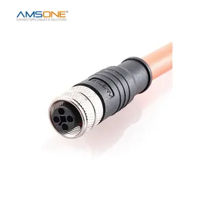 AMSONE Custom Automobile M12 12A 63V T Code 3 4 pin Pre-molded Straight IP67 Waterproof Industrial Circular Socket Connector