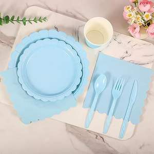 Ensemble de fête à thème en dentelle <span class=keywords><strong>bleu</strong></span> clair assiette en papier jetable tasse en papier couteau à mouchoirs <span class=keywords><strong>fourchette</strong></span> cuillère vaisselle décoration - Product Image 3