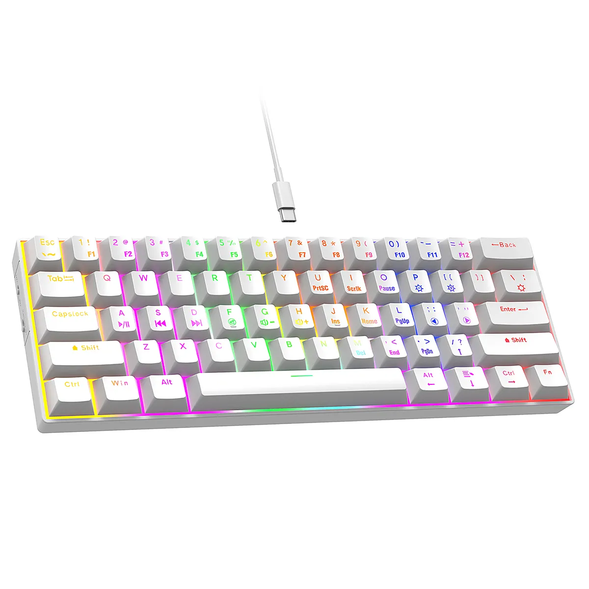 Blue Switch Gaming Keyboard 60 Percent RGB Gamer Teclado Compact 61 Keys White Black USB Wired Gaming Mechanical Keyboard