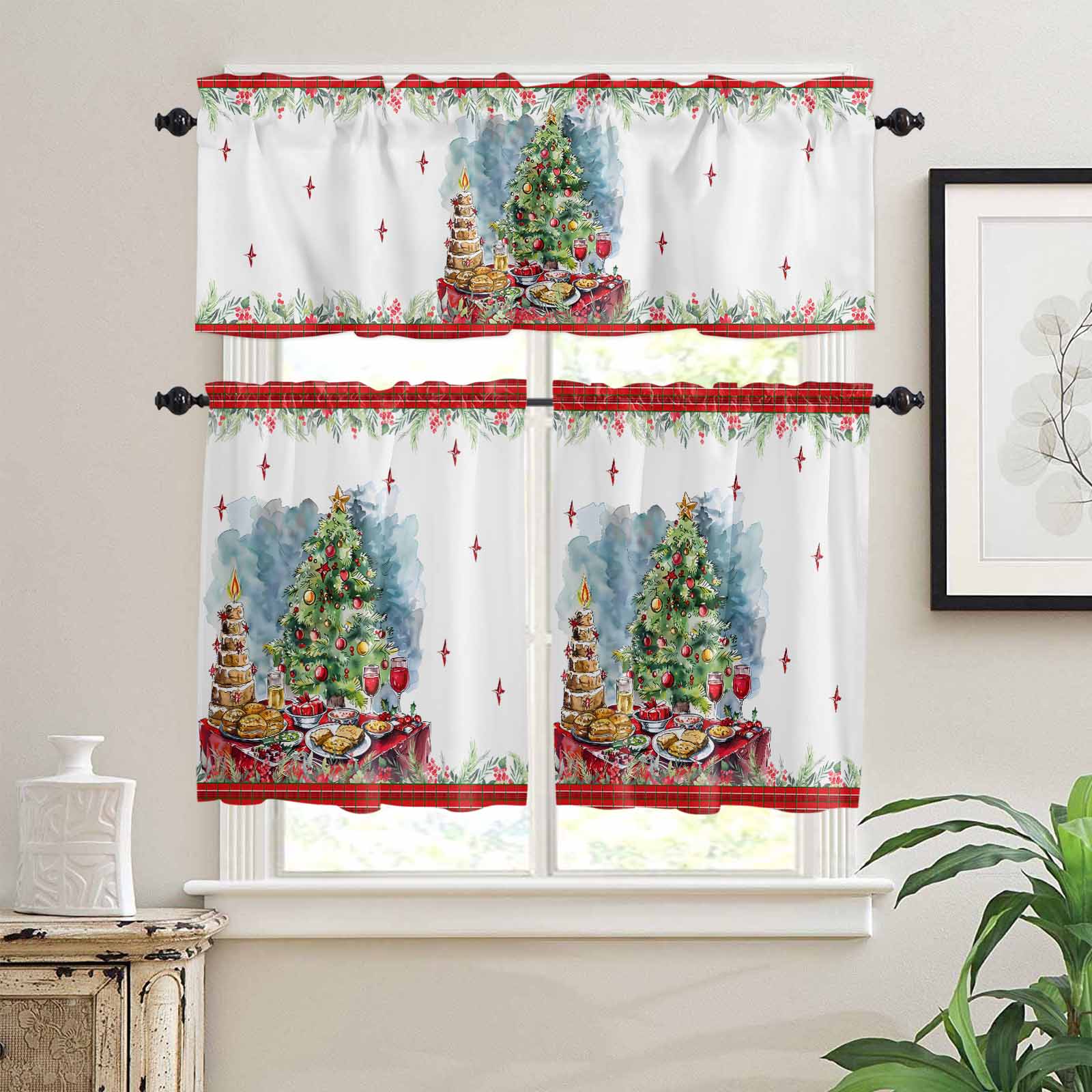 Cenefas Navidad SUNWISHA - Decoración Ventana Roja 132x45cm Poliéster