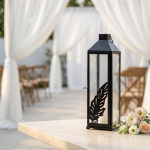 Lanterne porte-bougie en métal noir et verre, décorations élégantes classiques pour la maison, Ramadan et mariage 2026 - Product Image 1