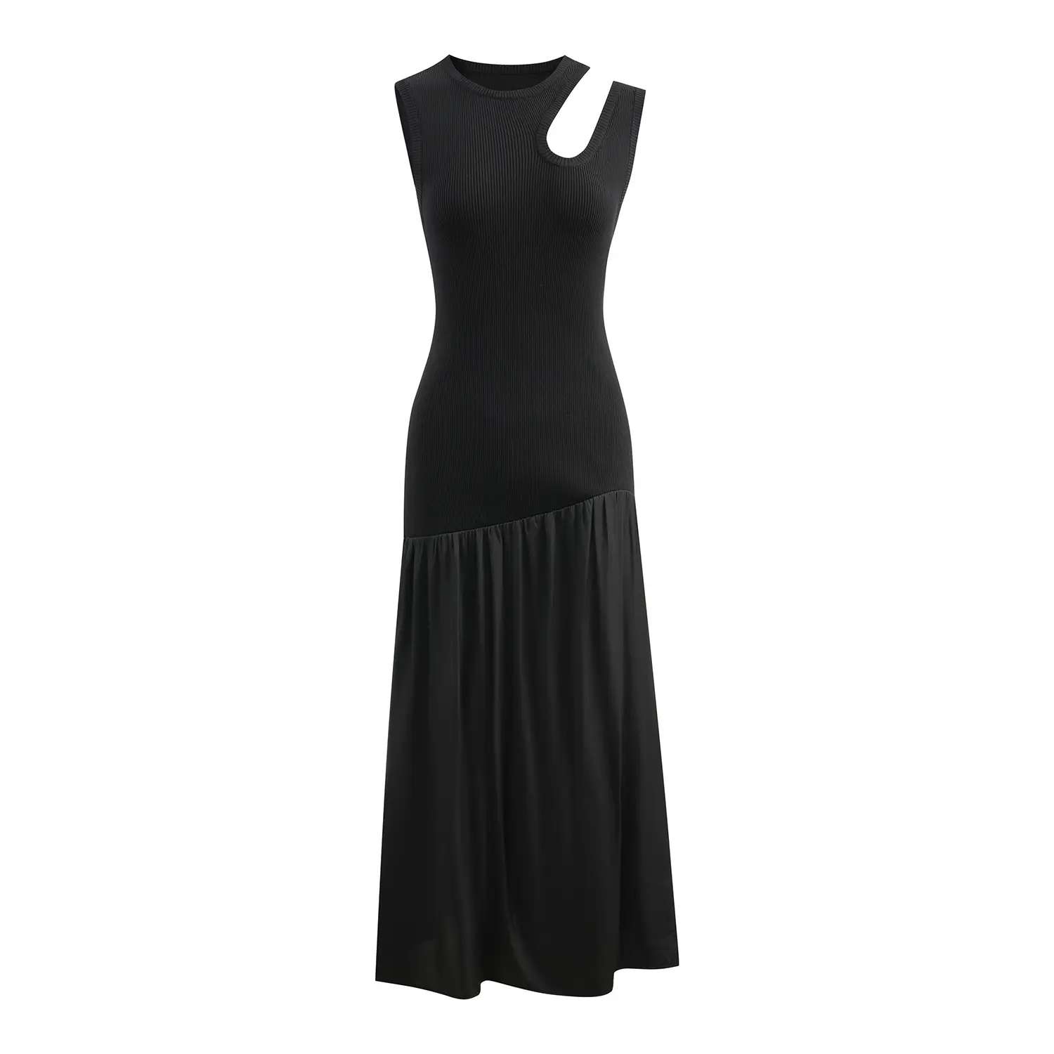 2024 새로운 도착 니트 패브릭 대비 패널 우아한 블랙 여름 원피스 여성 패션 캐주얼 드레스 트위드 원피스