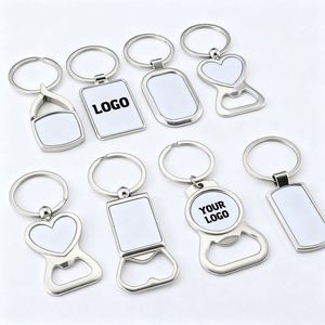JW898 <b>Customized</b> Laser Engraved Metal Bottle Opener <b>Keychain</b> Double-sided Printing LOGO Blank Heat Transfer Sublimation <b>Keychain</b> - Product Image 1