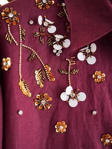 Camicette in Lino di Alta Qualità Nuova Collezione Primavera Estate 2026 <span class=keywords><strong>Camicetta</strong></span> da Donna con Colletto Rovesciato Decorazione con Perline Maniche Lunghe Blu <span class=keywords><strong>Arancione</strong></span> - Product Image 5