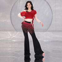Ensembles de vêtements de danse orientale, de danse exotique, de danse du ventre pour femmes, tenues d'entraînement, ensemble pantalon évasé et foulard de hanche à sequins et cristaux