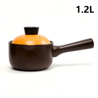 Pot en céramique marron avec couvercle orange, durable, écologique, antiadhésif, passe au lave-vaisselle, glaçure de qualité alimentaire, pot à lait, capacité 1,2 L, compatible gaz