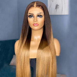 Parrucca Economica con Frontale in Pizzo, <span class=keywords><strong>Capelli</strong></span> Vietnamiti Grezzi, Colore Ombré Marrone-Caffè, Chiusura 5x5, Parrucche Lisce Yaki per Donne di Colore - Product Image 5