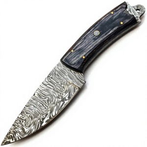 Cuchillo de bolsillo hecho a mano, forjado en acero de Damasco, con punta de clip, mango de madera Pukka, EDC, grado industrial. - Product Image 3