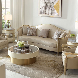 Đồ nội thất phòng khách cao cấp sang trọng khung gỗ rắn màu kem da Ba chỗ ngồi <span class=keywords><strong>sofa</strong></span> - Product Image 3