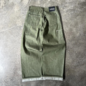 Jeans in Denim Grezzo Verde Selvedge Oversize, <span class=keywords><strong>Pantaloni</strong></span> in Denim da <span class=keywords><strong>Uomo</strong></span> 14oz in <span class=keywords><strong>Cotone</strong></span>, Jeans Larghi a Gamba Larga - Product Image 3