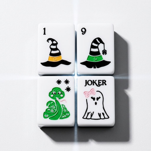 Juego de Mahjong Americano de Halloween con Fichas Negras, Sombrero de <span class=keywords><strong>Bruja</strong></span>, Caldero, Candelabro, Telaraña, Lápida, Joker, en Acrílico - Product Image 4