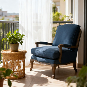 Poltrona in Legno Stile Francese Antico per Casa, Hotel, <span class=keywords><strong>Salotto</strong></span>, Arredamento Soggiorno, Comoda e Morbida Poltrona Divano - Product Image 2