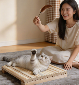 Natural Wooden <b>Cat</b> Scratcher Bed Slatted <b>Cat</b> Lounge Furniture Indoor Pet Rest <b>Platform</b> - Product Image 1