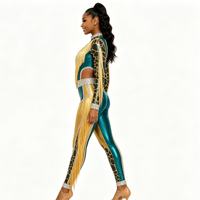 Combinaison de majorette personnalisée à manches longues avec franges en strass, imprimé animal, en spandex métallisé, costume de danse, service OEM