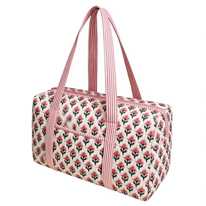 Handmade Quilted Cotton Duffle <b>Bag</b> Large Weekender Travel Block Printed Design Women's <b>Overnight</b> Hand High Quality Lightweight - Product Image 1
