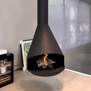 Cheminée suspendue d'intérieur personnalisable MEISU.CH, moderne, à fixation au plafond, en coin, pour bois, éthanol ou charbon de bois - Product Image 1