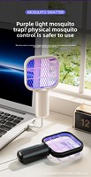 Raquette anti-moustiques électrique USB avec lampe d'attraction, mini répulsif automatique deux-en-un pour usage domestique, portée 20 m²