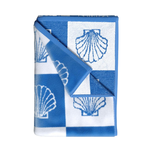 Serviette de plage surdimensionnée 100% coton à motif jacquard tissé personnalisé pour la maison grande serviette de piscine ultra-douce coquillage à carreaux bleu/blanc - Product Image 2