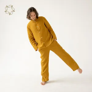 Logo personalizzato loungewear per la casa di canapa pigiama uomo manica lunga da uomo in cotone biologico pigiama set uomo adulto Loungewear