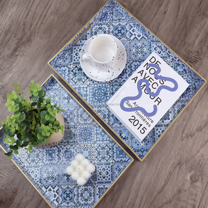 Màu xanh thực vật phong cách nhựa phục vụ Khay có tay cầm hình chữ nhật hình dạng dịch vụ ăn sáng Khay Bàn cà phê Khay cho Ottoman - Product Image 4