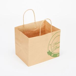 Custom Logo Print Eco-friendly Recyclable Brown Kraft Paper <b>Bags</b> with Handles Big Size Takeaway Food Packaging for Pizza & Sushi - Product Image 1