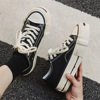 Nouveauté - Chaussures en toile noires de haute qualité pour l'hiver, baskets à plateforme à semelle épaisse, unisexes, respirantes, motif à carreaux