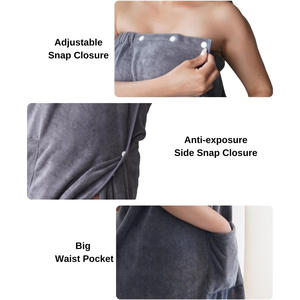 Custom Embroidery logo Shower <strong>Wrap</strong> Robe Spa Bathrobe Adjustable <strong>Velcro</strong> Microfiber <strong>Towel</strong> for Hotel Beauty Salon Home Use - Product Image 3