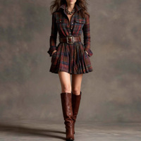 Robes chemises miniatures vintage style européen et américain pour femmes, à carreaux, avec poches, lavables, pour l'automne