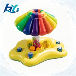 Portavasos Inflable Grande de PVC de Lujo con Tema Arcoíris, Incluye Sombrilla, para Adultos, Flotadores para Bebidas para Piscina y Parque Acuático - Product Image 1