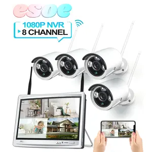 8CH 2MP视频监控套件WIFI 1080P CCTV HD 12.5英寸LCD监视器NVR摄像机安全系统防水夜视应用程序P