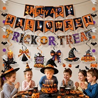 Guirlande de décoration d'Halloween : Bannière, Têtes de mort, Citrouilles, Guirlande de papier, Drapeaux suspendus pour Fêtes d'horreur et Décoration intérieure