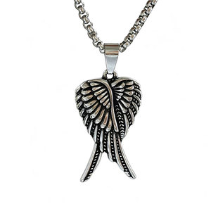 Custom Punk Dainty 316L Stainless Steel Men's <b>Charm</b> Necklace Box Chain Fine Jewelry <b>Angel</b> Wings Necklace for Men - Product Image 6