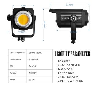 Luci Audio <span class=keywords><strong>Video</strong></span> Professionali 2026 250W con Temperatura Colore Regolabile Continua, Impermeabili in Metallo, Portatili, con Supporto per Telefono, per Studio - Product Image 4