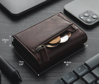 Tarjetero de Aluminio para Tarjetas de Crédito y de Identificación, de Microfibra y Cuero, Delgado, Inteligente, con Bloqueo RFID, para Hombre, con Clip Metálico para Billetes