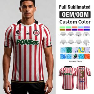 Proveedor de Fábrica, Fabricante de Uniformes de Fútbol, OEM, Personalización al por Mayor, Sublimación, Camisetas de Fútbol Profesionales a Rayas para Equipos - Product Image 1