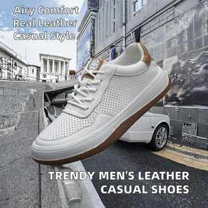 Chaussures de sport décontractées pour hommes, nouveau style tendance, en cuir véritable, respirantes, légères, antidérapantes, augmentant la taille, pour le printemps et l'été - Product Image 2